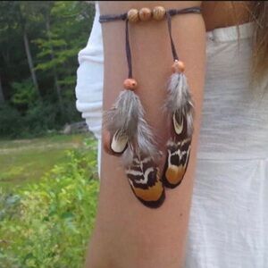 Boho Feather Arm Bracelet in Brown and Tan